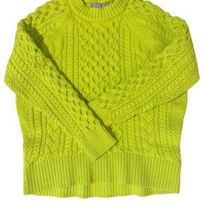 J. Crew Citron Green Cable Knit Crew Neck Sweater
